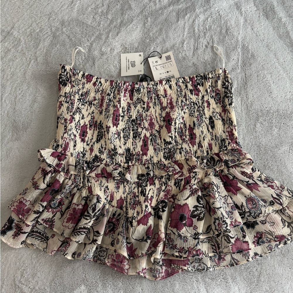 Zara Floral Skirt - Cream and Purple